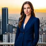**

A businesswoman in a tailored navy blue suit, standing confidently in front of the São Paulo skyline at sunset, fully clothed, appropriate attire, safe for work, perfect anatomy, natural proportions, professional photography, high quality, family-friendly.

**