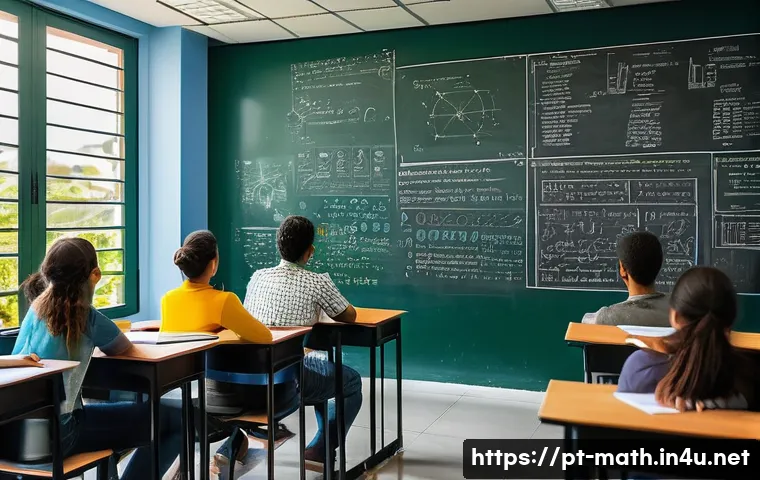 수학과 양자역학의 관계 - A detailed, vibrant illustration of a modern physics classroom in Brazil, featuring a diverse group ...