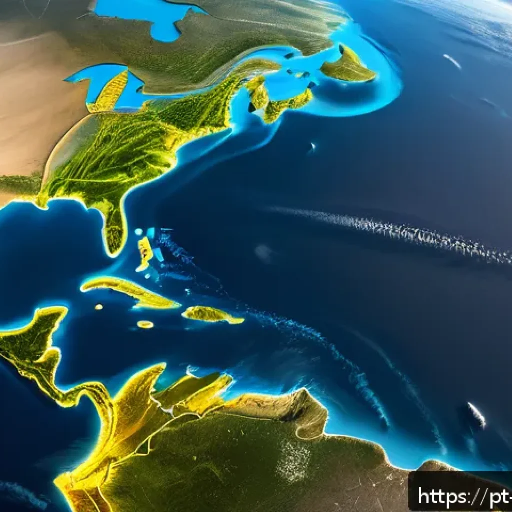 리만 기하학의 기본 개념 - A detailed and vivid illustration of Earth’s curved surface from a high-altitude perspective, showin...