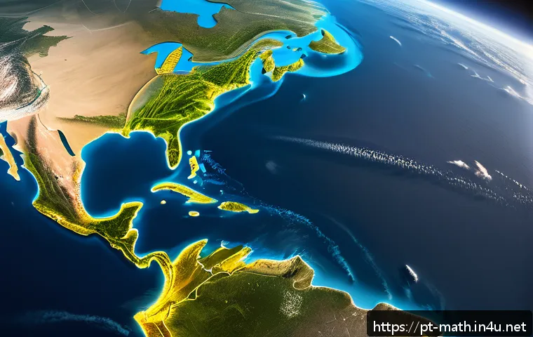 리만 기하학의 기본 개념 - A detailed and vivid illustration of Earth’s curved surface from a high-altitude perspective, showin...